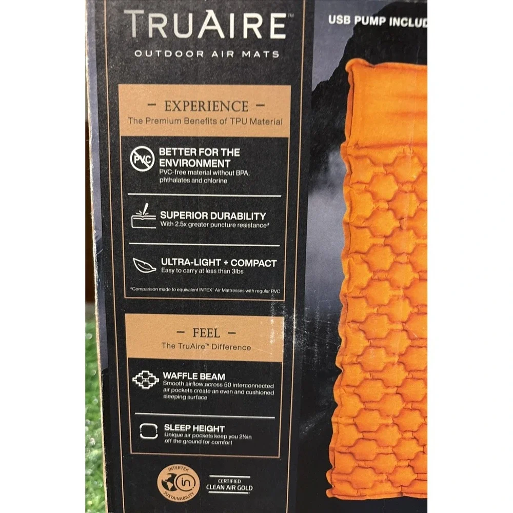 TRUAIRE Twin Ultra-Lightweight Outdoor Air Mat w/ Hand Held Mini USB Pump - New